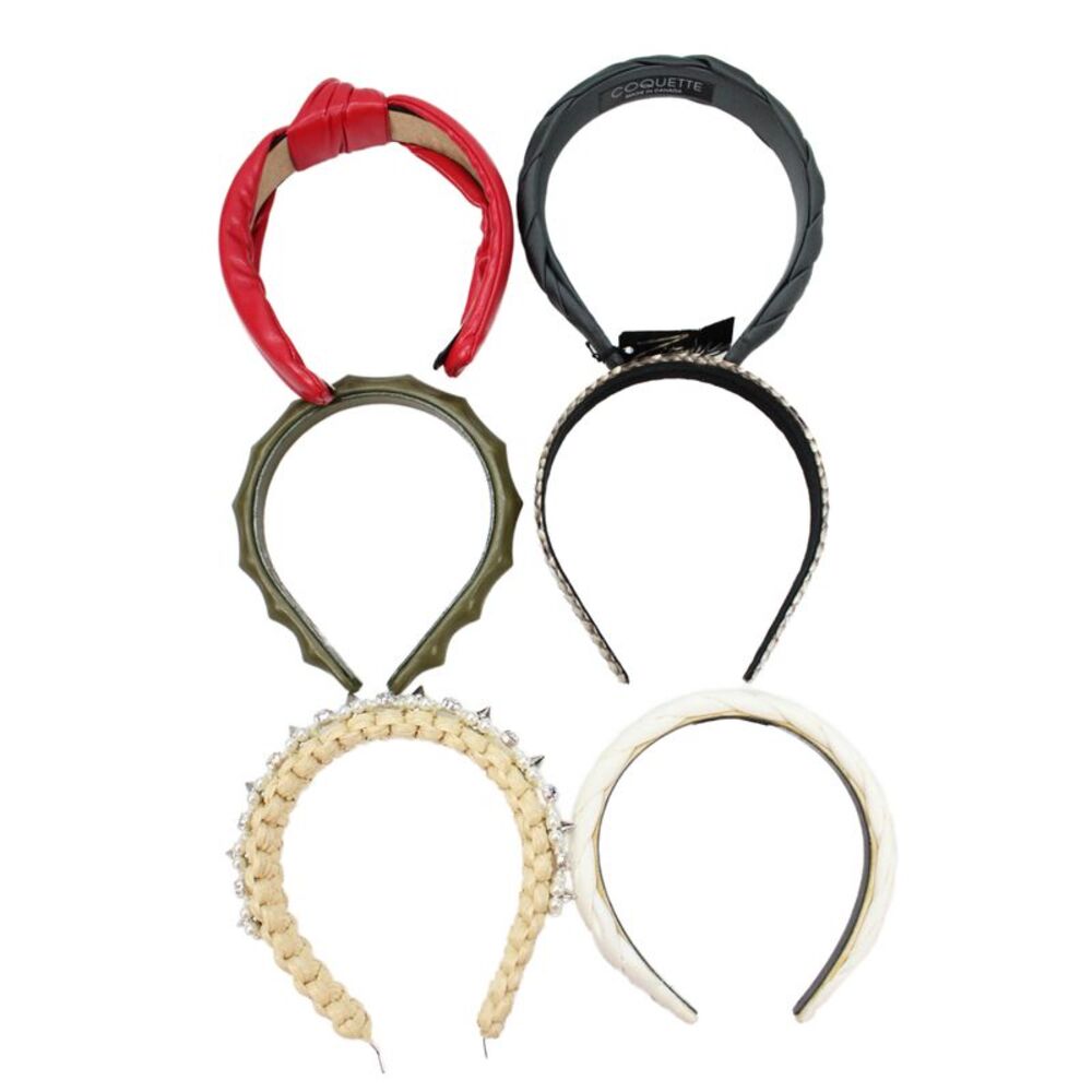 Jennifer Behr Alex Andre Coquette Womens Leather Green Headband Set of 6